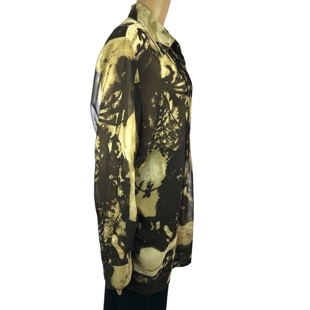 Chaus Blouse Size 20W Collared Button-Up Sheer Light & Dark Brown Polyester - Picture 4 of 5